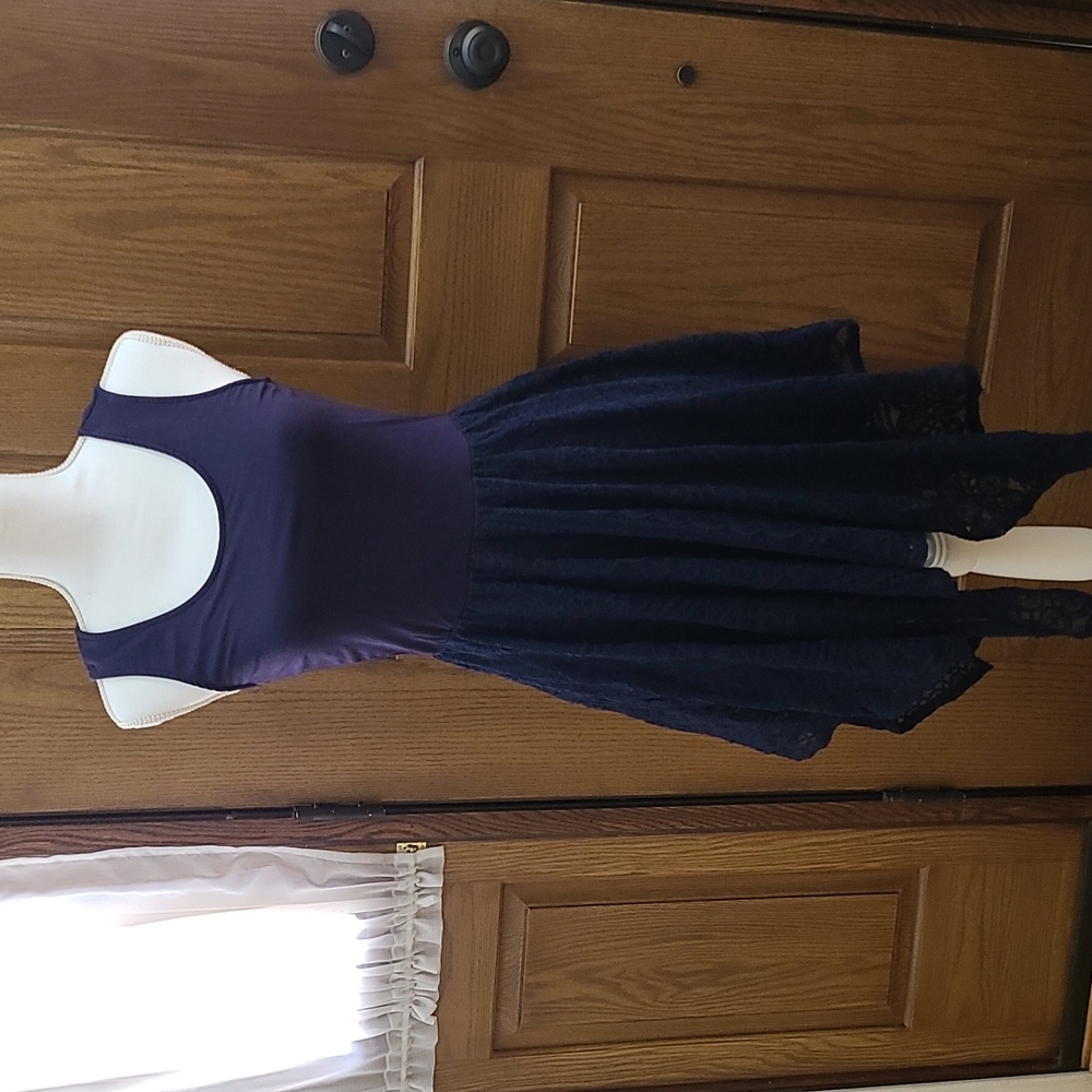 Alya navy blue a-line lacy skirt dress